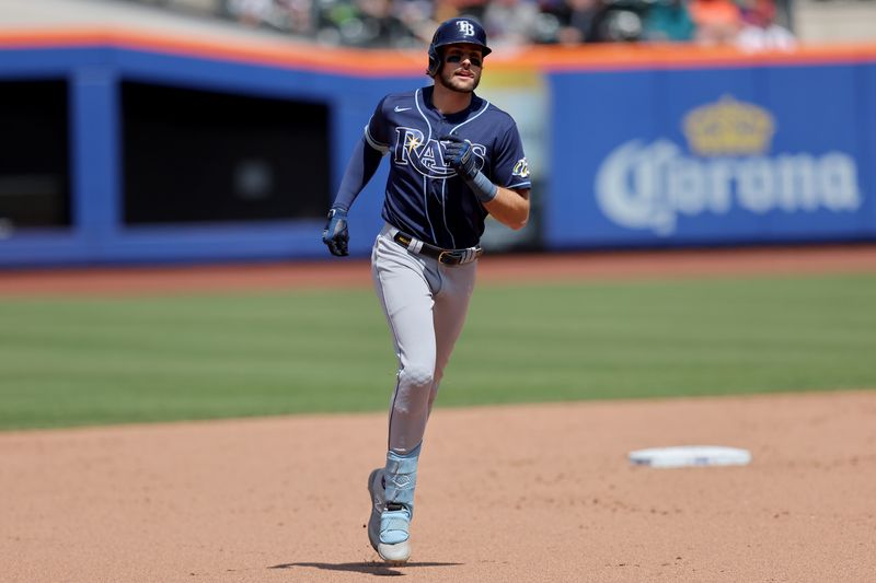 May 18, 2023; New York City, New York, USA; Tampa Bay Rays right fielder Josh Lowe (15) rounds the bases after hitting a solo home run against the New York Mets during the sixth inning at Citi Field. Mandatory Credit: Brad Penner-USA TODAY Sports