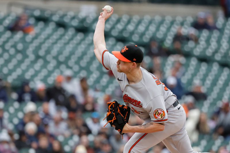 Apr 30, 2023; Detroit, Michigan, USA; Baltimore Orioles starting pitcher Kyle Bradish (39) pitches in the second inning against the Detroit Tigers at Comerica Park. Mandatory Credit: Rick Osentoski-USA TODAY Sports