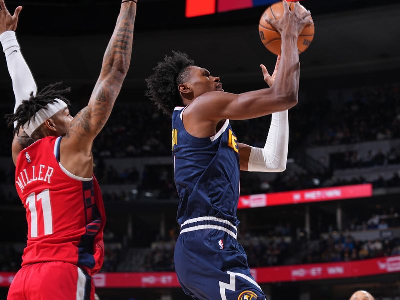 DENVER, CO - DECEMBER 13:  Peyton Watson #8 of the Denver Nuggets shoots the ball during the game against the LA Clippers on December 13, 2024 at Ball Arena in Denver, Colorado. NOTE TO USER: User expressly acknowledges and agrees that, by downloading and/or using this Photograph, user is consenting to the terms and conditions of the Getty Images License Agreement. Mandatory Copyright Notice: Copyright 2024 NBAE (Photo by Bart Young/NBAE via Getty Images)