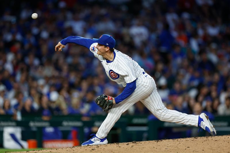 Jul 2, 2024; Chicago, Illinois, USA; Chicago Cubs starting pitcher Hayden Wesneski (19) delivers a pitch against the Philadelphia Phillies during the fifth inning at Wrigley Field. Mandatory Credit: Kamil Krzaczynski-USA TODAY Sports