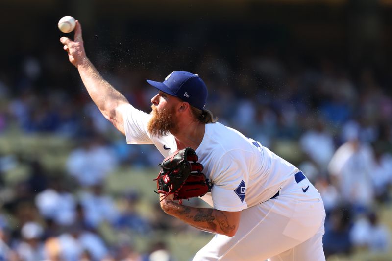 Sep 8, 2024; Los Angeles, California, USA;  Los Angeles Dodgers relief pitcher Michael Kopech (45) pitches during the eighth inning against the Cleveland Guardians at Dodger Stadium. Mandatory Credit: Kiyoshi Mio-Imagn Images