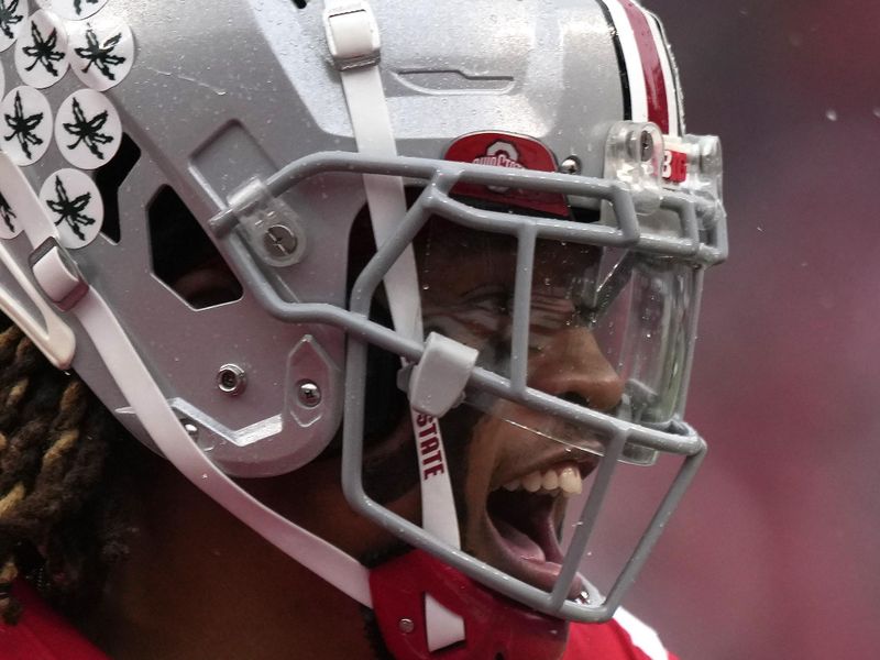 Nov 12, 2022; Columbus, Ohio, USA; Ohio State Buckeyes wide receiver Kojo Antwi (14) reacts during a game against the Indiana Hoosiers at Ohio Stadium. Mandatory Credit: Brooke LaValley-The Columbus Dispatch via USA TODAY NETWORK