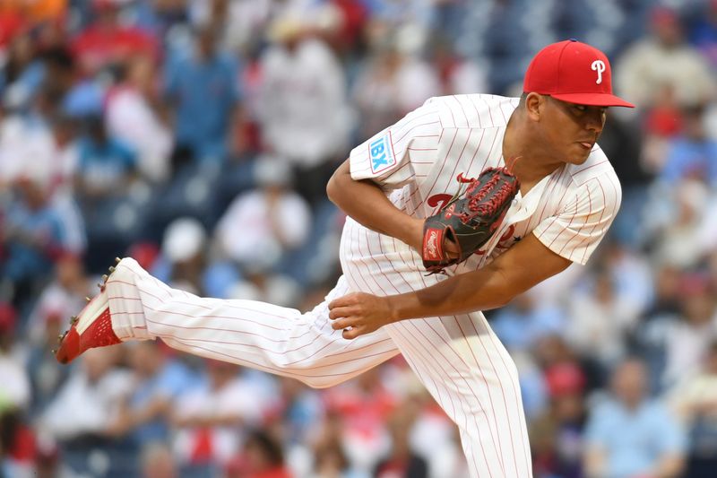 May 27, 2025; Philadelphia, Pennsylvania, USA; Philadelphia Phillies pitcher Ranger Suárez (55) throws a pitch during the first inning against the Atlanta Braves at Citizens Bank Park. Mandatory Credit: Eric Hartline-Imagn Images