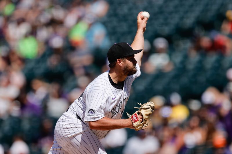 Jun 23, 2024; Denver, Colorado, USA; Colorado Rockies relief pitcher Jalen Beeks (68) pitches in the ninth inning against the Washington Nationals at Coors Field. Mandatory Credit: Isaiah J. Downing-USA TODAY Sports