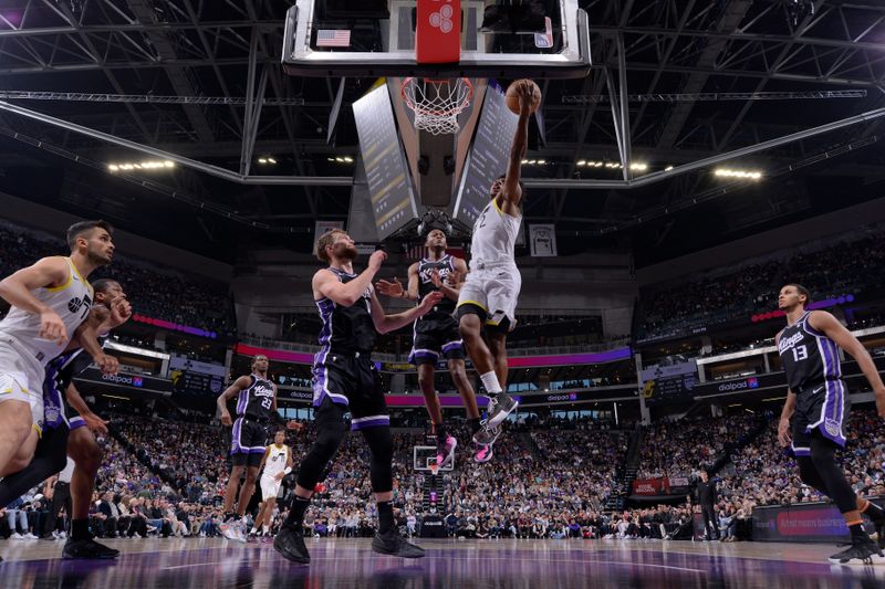 SACRAMENTO, CA - MARCH 31: Colin Sexton #2 of the Utah Jazz drives to the basket during the game against the Sacramento Kings on March 31, 2024 at Golden 1 Center in Sacramento, California. NOTE TO USER: User expressly acknowledges and agrees that, by downloading and or using this Photograph, user is consenting to the terms and conditions of the Getty Images License Agreement. Mandatory Copyright Notice: Copyright 2024 NBAE (Photo by Rocky Widner/NBAE via Getty Images)