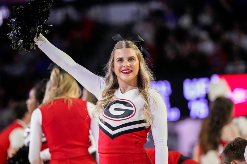 Feb 17, 2024; Athens, Georgia, USA; Georgia Bulldogs dance and cheerlead team members perform during the game against the Florida Gators at Stegeman Coliseum. Mandatory Credit: Dale Zanine-USA TODAY Sports