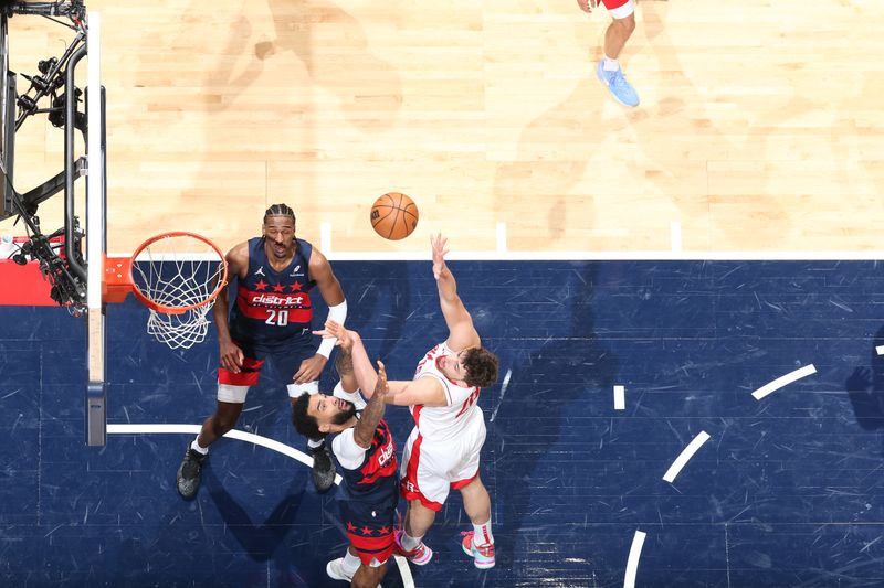 WASHINGTON, DC -? JANUARY 7:  Alperen Sengun #28 of the Houston Rockets shoots the ball during the game against the Washington Wizards on January 7, 2025 at Capital One Arena in Washington, DC. NOTE TO USER: User expressly acknowledges and agrees that, by downloading and or using this Photograph, user is consenting to the terms and conditions of the Getty Images License Agreement. Mandatory Copyright Notice: Copyright 2025 NBAE (Photo by Stephen Gosling/NBAE via Getty Images)