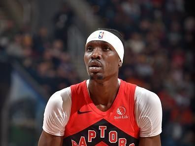 CLEVELAND, OH - NOVEMBER 26: Chris Boucher #25 of the Toronto Raptors shoots a free throw during the game against the Cleveland Cavaliers on November 26, 2023 at Rocket Mortgage FieldHouse in Cleveland, Ohio. NOTE TO USER: User expressly acknowledges and agrees that, by downloading and/or using this Photograph, user is consenting to the terms and conditions of the Getty Images License Agreement. Mandatory Copyright Notice: Copyright 2023 NBAE (Photo by David Liam Kyle/NBAE via Getty Images)