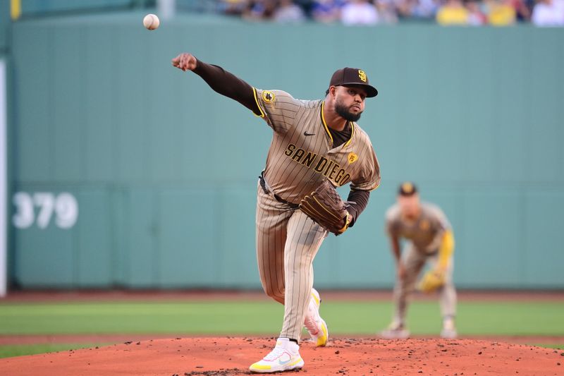 Jun 28, 2024; Boston, Massachusetts, USA; San Diego Padres starting pitcher Randy Vasquez (98) pitches against the Boston Red Sox during the first inning at Fenway Park. Mandatory Credit: Eric Canha-USA TODAY Sports