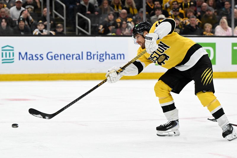 Mar 7, 2026; Boston, Massachusetts, USA; Boston Bruins left wing Viktor Arvidsson (71) scores against the Washington Capitals during the third period at the TD Garden. Mandatory Credit: Brian Fluharty-Imagn Images