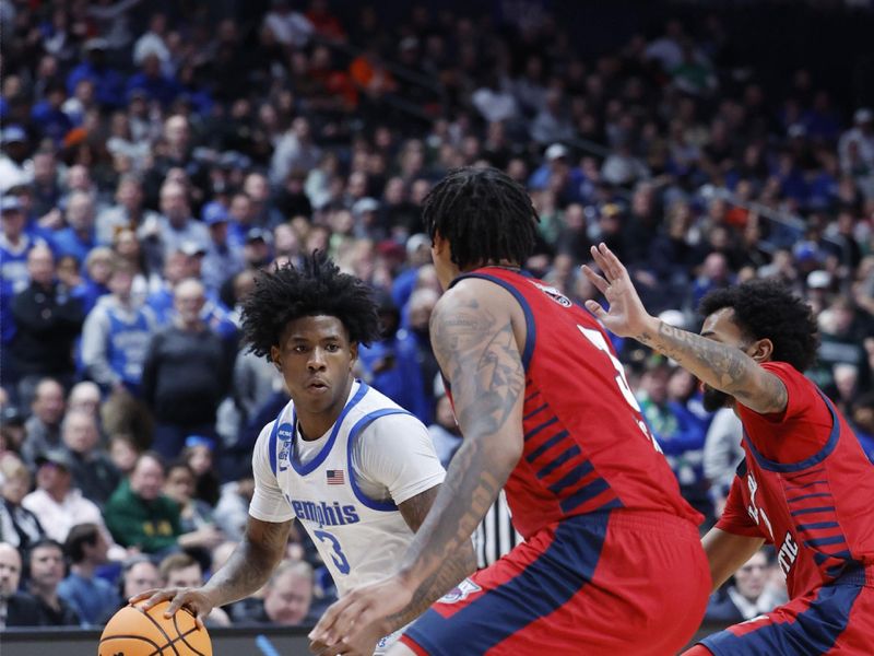 Mar 17, 2023; Columbus, OH, USA; Memphis Tigers guard Kendric Davis (3) dribbles the ball defended by Memphis Tigers guard Kendric Davis (3) in the first half at Nationwide Arena. Mandatory Credit: Rick Osentoski-USA TODAY Sports