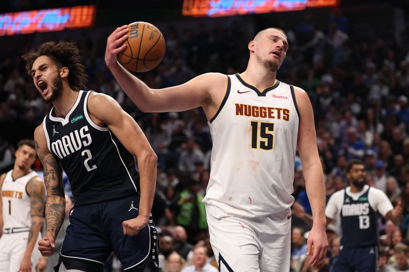 DALLAS, TEXAS - JANUARY 12: Nikola Jokic #15 of the Denver Nuggets reacts during the third quarter against the Dallas Mavericks at American Airlines Center on January 12, 2025 in Dallas, Texas. NOTE TO USER: User expressly acknowledges and agrees that, by downloading and/or using this photograph, user is consenting to the terms and conditions of the Getty Images License Agreement. (Photo by Sam Hodde/Getty Images)