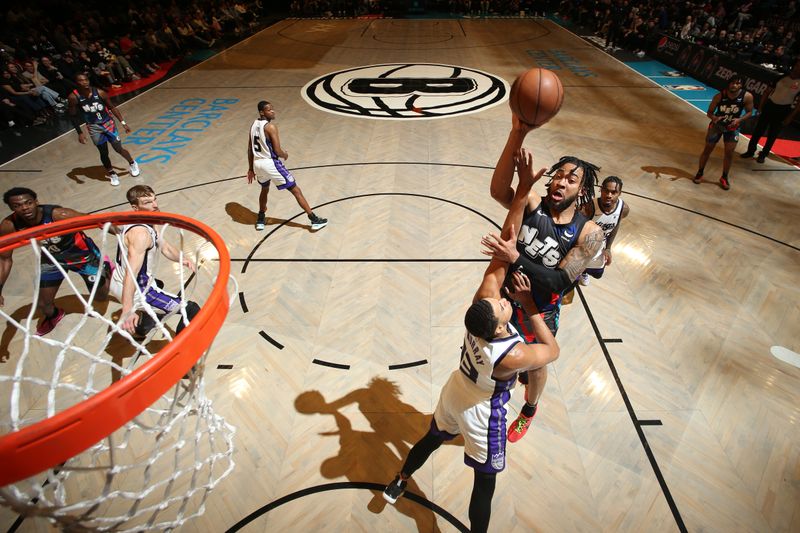 BROOKLYN, NY - APRIL 7: Trendon Watford #9 of the Brooklyn Nets drives to the basket during the game against the Sacramento Kings on April 7, 2024 at Barclays Center in Brooklyn, New York. NOTE TO USER: User expressly acknowledges and agrees that, by downloading and or using this Photograph, user is consenting to the terms and conditions of the Getty Images License Agreement. Mandatory Copyright Notice: Copyright 2024 NBAE (Photo by Nathaniel S. Butler/NBAE via Getty Images)