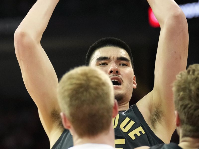 Mar 2, 2023; Madison, Wisconsin, USA;  Purdue Boilermakers center Zach Edey (15) rebounds the ball during the second half against the Wisconsin Badgers at the Kohl Center. Mandatory Credit: Kayla Wolf-USA TODAY Sports