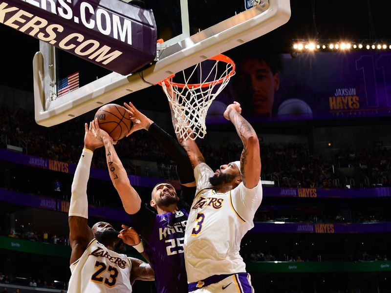 LOS ANGELES, CA - OCTOBER 26: Alex Len #25 of the Sacramento Kings dunks the ball during the game against the Los Angeles Lakers on October 26, 2024 at Crypto.Com Arena in Los Angeles, California. NOTE TO USER: User expressly acknowledges and agrees that, by downloading and/or using this Photograph, user is consenting to the terms and conditions of the Getty Images License Agreement. Mandatory Copyright Notice: Copyright 2024 NBAE (Photo by Adam Pantozzi/NBAE via Getty Images)