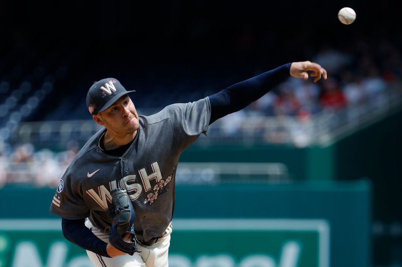 Apr 5, 2023; Washington, District of Columbia, USA; Washington Nationals starting pitcher Patrick Corbin (46) pitches against the Tampa Bay Rays during the first inning at Nationals Park. Mandatory Credit: Geoff Burke-USA TODAY Sports