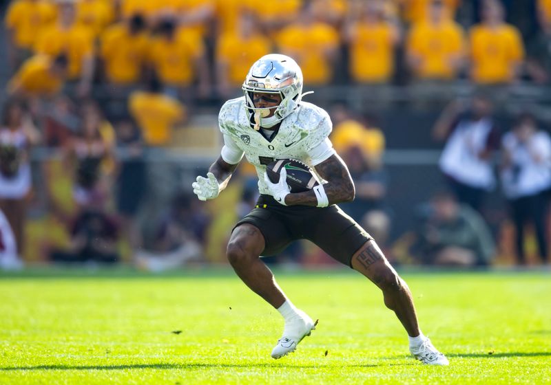 Nov 18, 2023; Tempe, Arizona, USA; Oregon Ducks wide receiver Troy Franklin (11) against the Arizona State Sun Devils at Mountain America Stadium. Mandatory Credit: Mark J. Rebilas-USA TODAY Sports