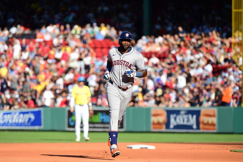 Aug 10, 2024; Boston, Massachusetts, USA;  Houston Astros left fielder Yordan Alavarez (44) rounds the bases after hitting a two run home run during the sixth inning against the Boston Red Sox at Fenway Park. Mandatory Credit: Bob DeChiara-USA TODAY Sports