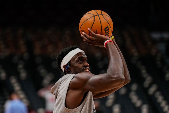 TORONTO, ON - DECEMBER 18: Pascal Siakam #43 of the Toronto Raptors warms up before facing the Charlotte Hornets at Scotiabank Arena on December 18, 2023 in Toronto, Ontario, Canada. NOTE TO USER: User expressly acknowledges and agrees that, by downloading and/or using this Photograph, user is consenting to the terms and conditions of the Getty Images License Agreement. (Photo by Andrew Lahodynskyj/Getty Images)