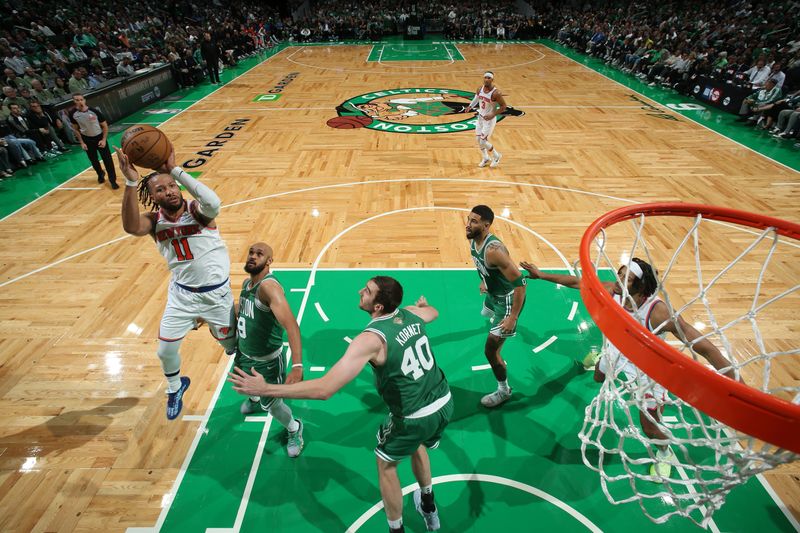 BOSTON, MA - OCTOBER 22: Jalen Brunson #11 of the New York Knicks shoots the ball during the game against the Boston Celtics on October 22, 2024 at TD Garden in Boston, Massachusetts. NOTE TO USER: User expressly acknowledges and agrees that, by downloading and or using this Photograph, user is consenting to the terms and conditions of the Getty Images License Agreement. Mandatory Copyright Notice: Copyright 2024 NBAE (Photo by Nathaniel S. Butler/NBAE via Getty Images)