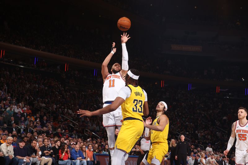 NEW YORK, NY - MAY 19: Jalen Brunson #11 of the New York Knicks shoots the ball during the game  against the Indiana Pacers during Round 2 Game 7 of the 2024 NBA Playoffs on May 19, 2024 at Madison Square Garden in New York City, New York.  NOTE TO USER: User expressly acknowledges and agrees that, by downloading and or using this photograph, User is consenting to the terms and conditions of the Getty Images License Agreement. Mandatory Copyright Notice: Copyright 2024 NBAE  (Photo by Nathaniel S. Butler/NBAE via Getty Images)