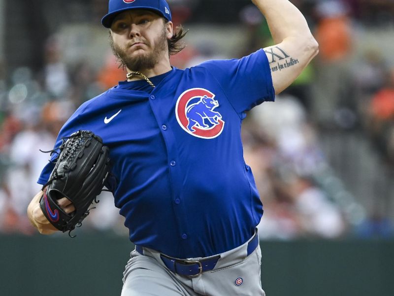 Jul 11, 2024; Baltimore, Maryland, USA; Chicago Cubs pitcher Justin Steele (35) throws a second inning pitch against the Baltimore Orioles  at Oriole Park at Camden Yards. Mandatory Credit: Tommy Gilligan-USA TODAY Sports