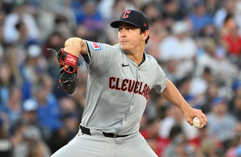 Jun 14, 2024; Toronto, Ontario, CAN;  Cleveland Indians starting pitcher Logan Allen (41) delivers a pitch against the Toronto Blue Jays in the fifth inning at Rogers Centre. Mandatory Credit: Dan Hamilton-USA TODAY Sports