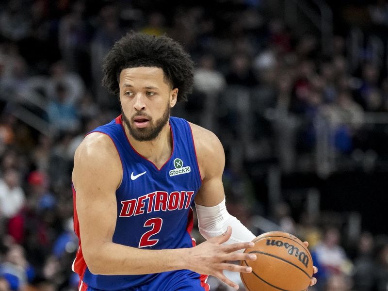 DETROIT, MICHIGAN - FEBRUARY 09: Cade Cunningham #2 of the Detroit Pistons handles the ball against the Charlotte Hornets at Little Caesars Arena on February 09, 2025 in Detroit, Michigan. NOTE TO USER: User expressly acknowledges and agrees that, by downloading and or using this photograph, User is consenting to the terms and conditions of the Getty Images License Agreement. (Photo by Nic Antaya/Getty Images)