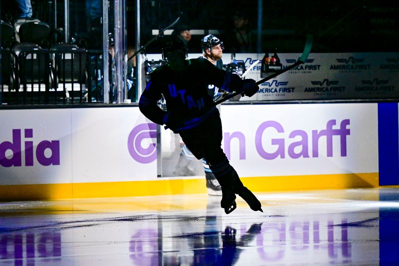 Jan 18, 2025; Salt Lake City, Utah, USA; Utah Hockey Club left wing Lawson Crouse (67) skates on the ice against the St. Louis Blues during first period at the Delta Center. Mandatory Credit: Christopher Creveling-Imagn Images