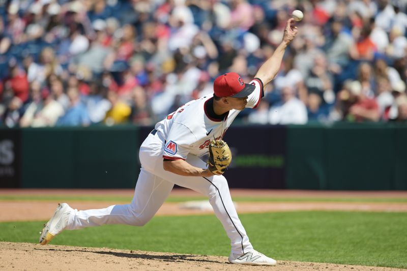 Apr 23, 2025; Cleveland, Ohio, USA; Cleveland Guardians relief pitcher Joey Cantillo (54) throws a pitch during the fifth inning against the New York Yankees at Progressive Field. Mandatory Credit: Ken Blaze-Imagn Images