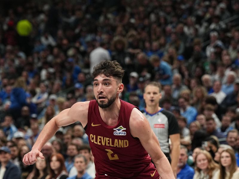 DALLAS, TX - JANUARY 03:  Ty Jerome #2 of the Cleveland Cavaliers dribbles the ball during the game against the Dallas Mavericks on January 3, 2025 at American Airlines Center in Dallas, Texas. NOTE TO USER: User expressly acknowledges and agrees that, by downloading and or using this photograph, User is consenting to the terms and conditions of the Getty Images License Agreement. Mandatory Copyright Notice: Copyright 2025 NBAE (Photo by Glenn James/NBAE via Getty Images)