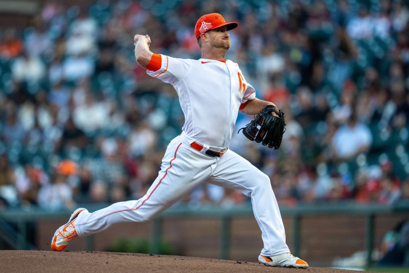 Aug 29, 2023; San Francisco, California, USA;  San Francisco Giants starting pitcher Alex Cobb (38) delivers a pitch against the Cincinnati Reds during the first inning at Oracle Park. Mandatory Credit: Neville E. Guard-USA TODAY Sports