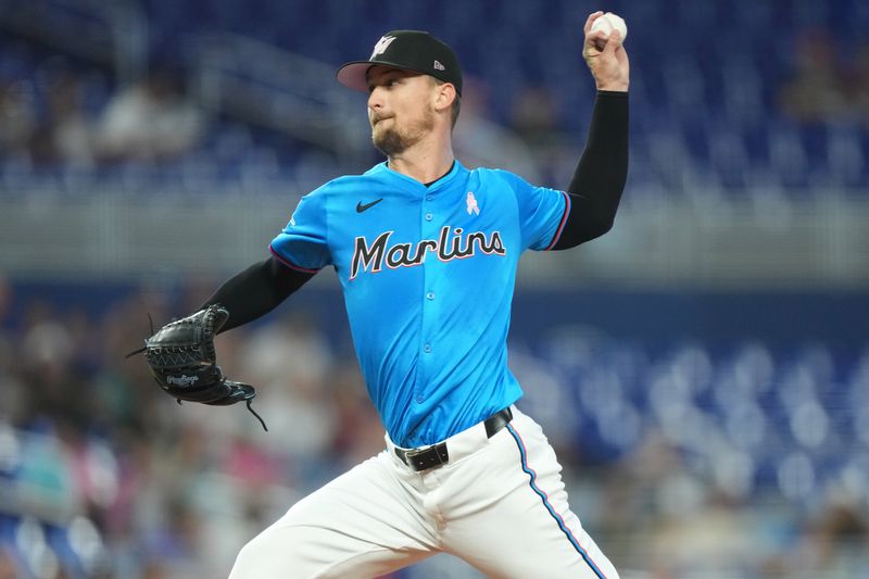 May 12, 2024; Miami, Florida, USA;  Miami Marlins starting pitcher Braxton Garrett (29) pitches I the first inning against the Philadelphia Phillies at loanDepot Park. Mandatory Credit: Jim Rassol-USA TODAY Sports