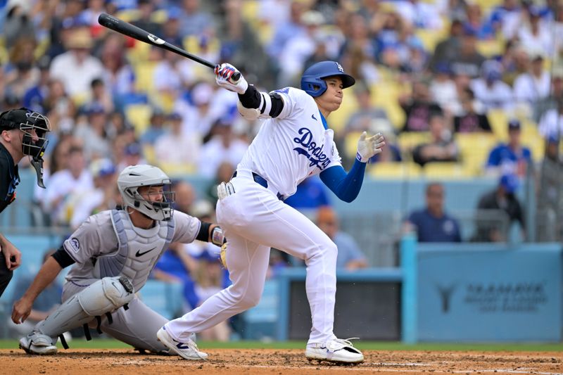 Jun 2, 2024; Los Angeles, California, USA;  Los Angeles Dodgers designated hitter Shohei Ohtani (17) at bat in the fifth inning against the Colorado Rockies at Dodger Stadium. Mandatory Credit: Jayne Kamin-Oncea-USA TODAY Sports