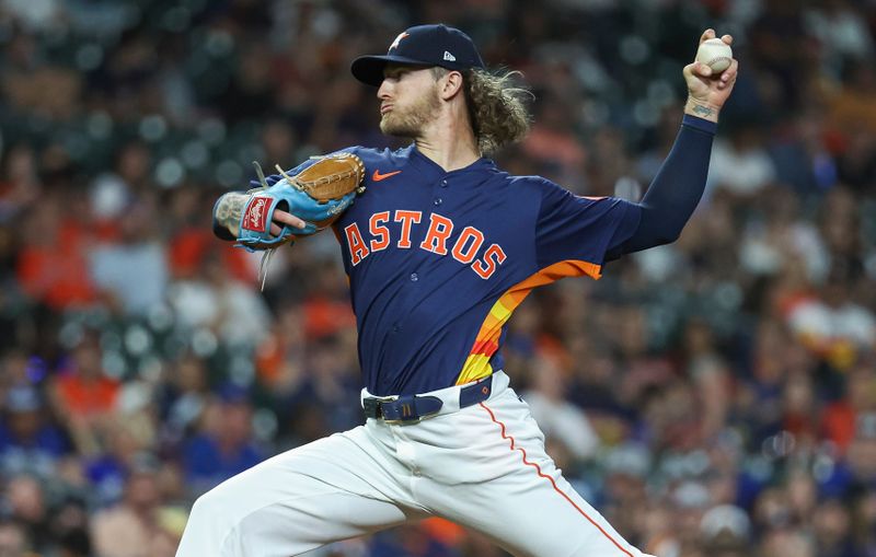 Apr 2, 2024; Houston, Texas, USA; Houston Astros relief pitcher Josh Hader (71) delivers a pitch during the ninth inning against the Toronto Blue Jays at Minute Maid Park. Mandatory Credit: Troy Taormina-USA TODAY Sports