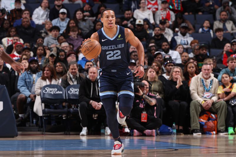 MEMPHIS, TN - MARCH 5:  Desmond Bane #22 of the Memphis Grizzlies handles the ball during the game against the Oklahoma City Thunder on March 5, 2025 at FedExForum in Memphis, Tennessee. NOTE TO USER: User expressly acknowledges and agrees that, by downloading and or using this photograph, User is consenting to the terms and conditions of the Getty Images License Agreement. Mandatory Copyright Notice: Copyright 2025 NBAE (Photo by Joe Murphy/NBAE via Getty Images)