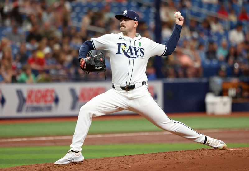 May 30, 2024; St. Petersburg, Florida, USA; Tampa Bay Rays pitcher Tyler Alexander (14) throws a pitch against the Oakland Athletics during the third inning at Tropicana Field. Mandatory Credit: Kim Klement Neitzel-USA TODAY Sports