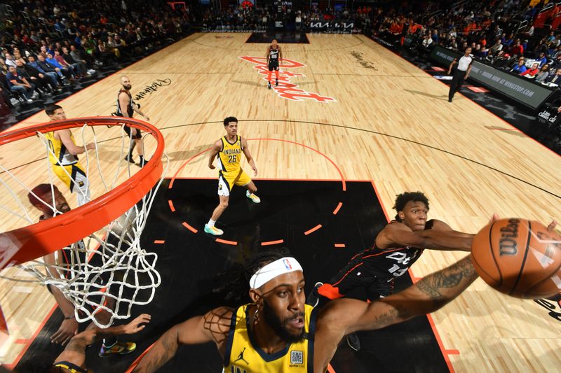 DETROIT, MI - MARCH 20: Isaiah Jackson #22 of the Indiana Pacers rebounds the ball during the game against the Detroit Pistons on March 20, 2024 at Little Caesars Arena in Detroit, Michigan. NOTE TO USER: User expressly acknowledges and agrees that, by downloading and/or using this photograph, User is consenting to the terms and conditions of the Getty Images License Agreement. Mandatory Copyright Notice: Copyright 2024 NBAE (Photo by Chris Schwegler/NBAE via Getty Images)