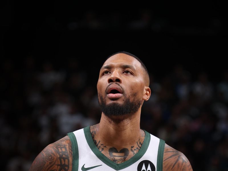 BROOKLYN, NY - OCTOBER 27: Damian Lillard #0 of the Milwaukee Bucks shoots a free throw during the game against the Brooklyn Nets on October 27, 2024 at Barclays Center in Brooklyn, New York. NOTE TO USER: User expressly acknowledges and agrees that, by downloading and or using this Photograph, user is consenting to the terms and conditions of the Getty Images License Agreement. Mandatory Copyright Notice: Copyright 2024 NBAE (Photo by Nathaniel S. Butler/NBAE via Getty Images)