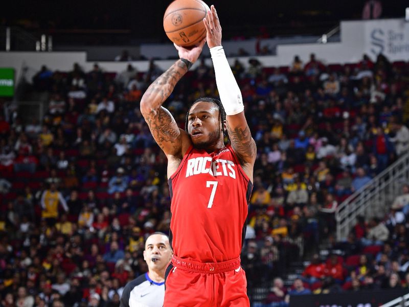 HOUSTON, TX - JANUARY 29:  Cam Whitmore #7 of the Houston Rockets shoots the ball during the game against the Los Angeles Lakers on January 29, 2024 at the Toyota Center in Houston, Texas. NOTE TO USER: User expressly acknowledges and agrees that, by downloading and or using this photograph, User is consenting to the terms and conditions of the Getty Images License Agreement. Mandatory Copyright Notice: Copyright 2024 NBAE (Photo by Logan Riely/NBAE via Getty Images)