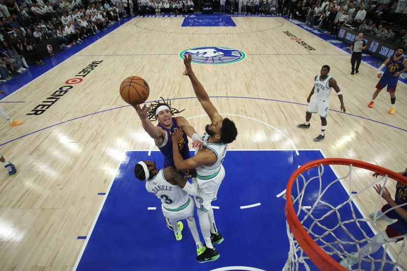 MINNEAPOLIS, MN -  MAY 16: Aaron Gordon #50 of the Denver Nuggets shoots the ball during the game against the Minnesota Timberwolves during Round 2 Game 6 of the 2024 NBA Playoffs on May 16, 2024 at Target Center in Minneapolis, Minnesota. NOTE TO USER: User expressly acknowledges and agrees that, by downloading and or using this Photograph, user is consenting to the terms and conditions of the Getty Images License Agreement. Mandatory Copyright Notice: Copyright 2024 NBAE (Photo by Jordan Johnson/NBAE via Getty Images)