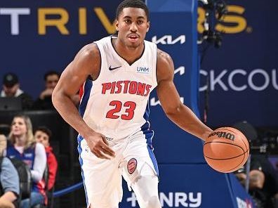 DETROIT, MI - NOVEMBER 1: Jaden Ivey #23 of the Detroit Pistons dribbles the ball during the game against the Portland Trail Blazers on November 1, 2023 at Little Caesars Arena in Detroit, Michigan. NOTE TO USER: User expressly acknowledges and agrees that, by downloading and/or using this photograph, User is consenting to the terms and conditions of the Getty Images License Agreement. Mandatory Copyright Notice: Copyright 2023 NBAE (Photo by Chris Schwegler/NBAE via Getty Images)
