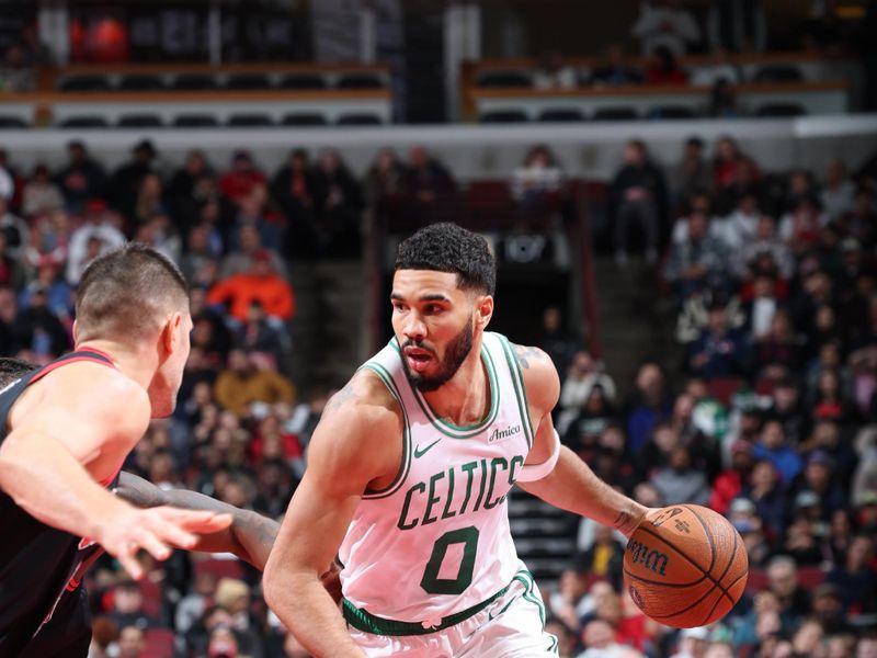 CHICAGO, IL - NOVEMBER 29: Jayson Tatum #0 of the Boston Celtics dribbles the ball during the game against the Chicago Bulls during the Emirates NBA Cup game on November 29, 2024 at United Center in Chicago, Illinois. NOTE TO USER: User expressly acknowledges and agrees that, by downloading and or using this photograph, User is consenting to the terms and conditions of the Getty Images License Agreement. Mandatory Copyright Notice: Copyright 2024 NBAE (Photo by Jeff Haynes/NBAE via Getty Images)