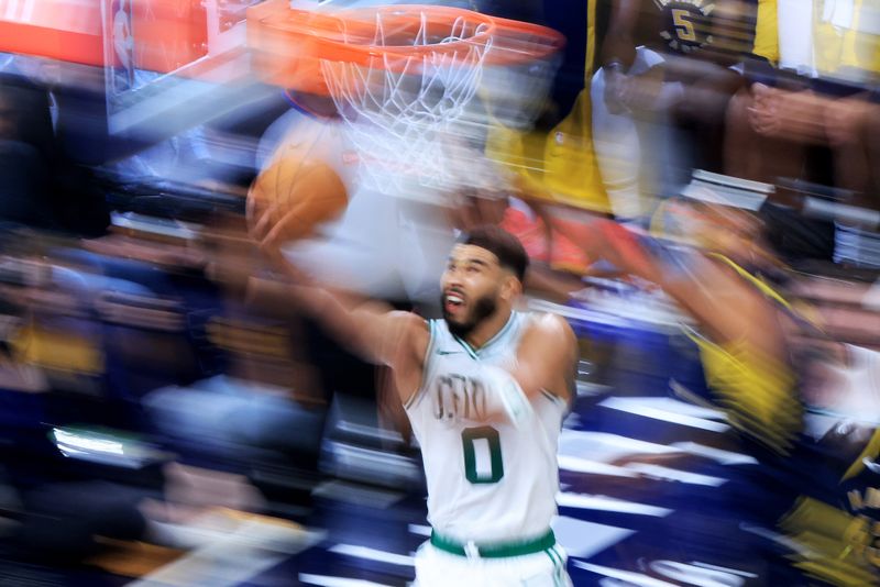 INDIANAPOLIS, INDIANA - OCTOBER 30: Jayson Tatum #0 of the Boston Celtics takes a shot during the second half against the Indiana Pacers at Gainbridge Fieldhouse on October 30, 2024 in Indianapolis, Indiana. NOTE TO USER: User expressly acknowledges and agrees that, by downloading and or using this photograph, User is consenting to the terms and conditions of the Getty Images License Agreement. (Photo by Justin Casterline/Getty Images)