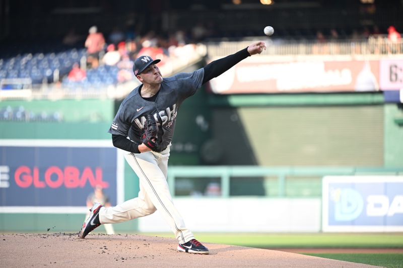 Jul 5, 2024; Washington, District of Columbia, USA; Washington Nationals starting pitcher Patrick Corbin (46) throws a pitch against the St. Louis Cardinals during the first inning at Nationals Park. Mandatory Credit: Rafael Suanes-USA TODAY Sports