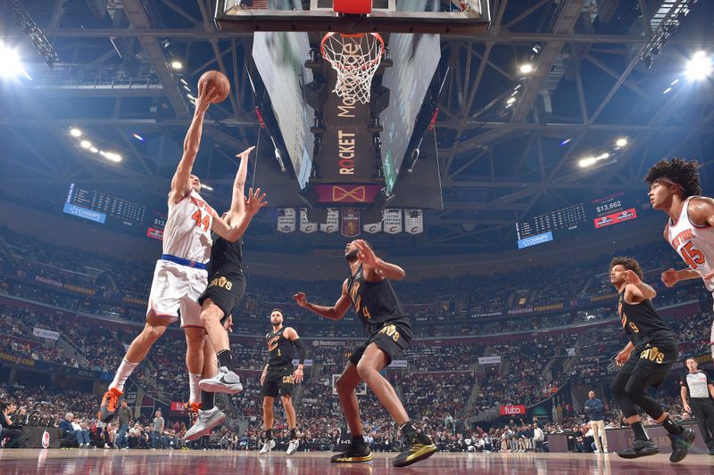 CLEVELAND, OH - MARCH 3:  Bojan Bogdanovic #44 of the New York Knicks goes to the basket during the game on March 3, 2024 at Rocket Mortgage FieldHouse in Cleveland, Ohio. NOTE TO USER: User expressly acknowledges and agrees that, by downloading and/or using this Photograph, user is consenting to the terms and conditions of the Getty Images License Agreement. Mandatory Copyright Notice: Copyright 2024 NBAE (Photo by David Liam Kyle/NBAE via Getty Images)