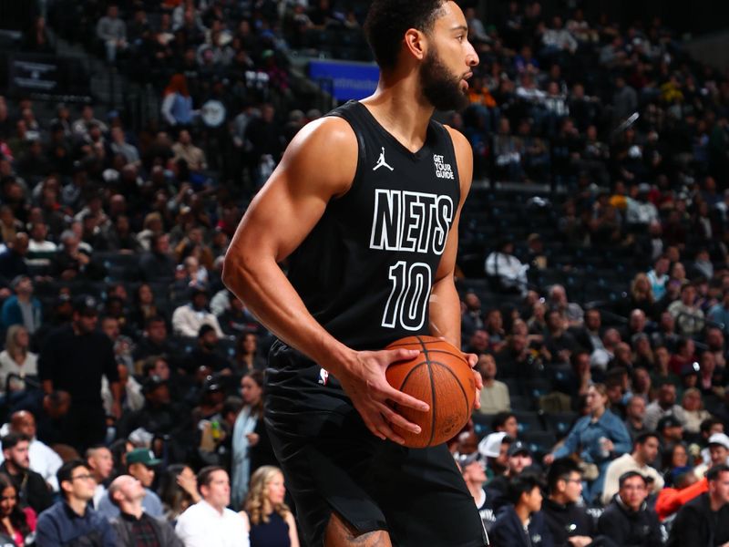 BROOKLYN, NY - NOVEMBER 19: Ben Simmons #10 of the Brooklyn Nets handles the ball during the game against the Charlotte Hornets during an Emirates NBA Cup game on November 19, 2024 at Barclays Center in Brooklyn, New York. NOTE TO USER: User expressly acknowledges and agrees that, by downloading and or using this Photograph, user is consenting to the terms and conditions of the Getty Images License Agreement. Mandatory Copyright Notice: Copyright 2024 NBAE (Photo by David L. Nemec/NBAE via Getty Images)