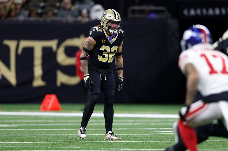 New Orleans Saints safety Tyrann Mathieu (32) during an NFL football game against the New York Giants, Sunday, Dec. 17, 2023, in New Orleans. (AP Photo/Tyler Kaufman)