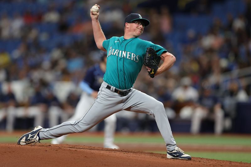 Sep 9, 2023; St. Petersburg, Florida, USA;  Seattle Mariners relief pitcher Trent Thornton (46) throws a pitch against the Tampa Bay Rays in the first inning at Tropicana Field. Mandatory Credit: Nathan Ray Seebeck-USA TODAY Sports