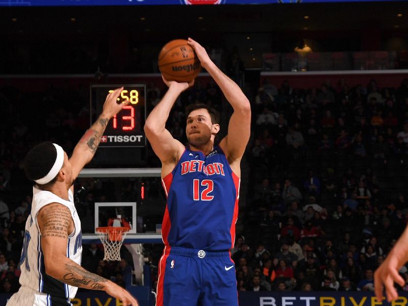 DETROIT, MI - FEBRUARY 4: Danilo Gallinari #12 of the Detroit Pistons  shoots the ball during the game  against the Orlando Magic on February 4, 2024 at Little Caesars Arena in Detroit, Michigan. NOTE TO USER: User expressly acknowledges and agrees that, by downloading and/or using this photograph, User is consenting to the terms and conditions of the Getty Images License Agreement. Mandatory Copyright Notice: Copyright 2024 NBAE (Photo by Chris Schwegler/NBAE via Getty Images)